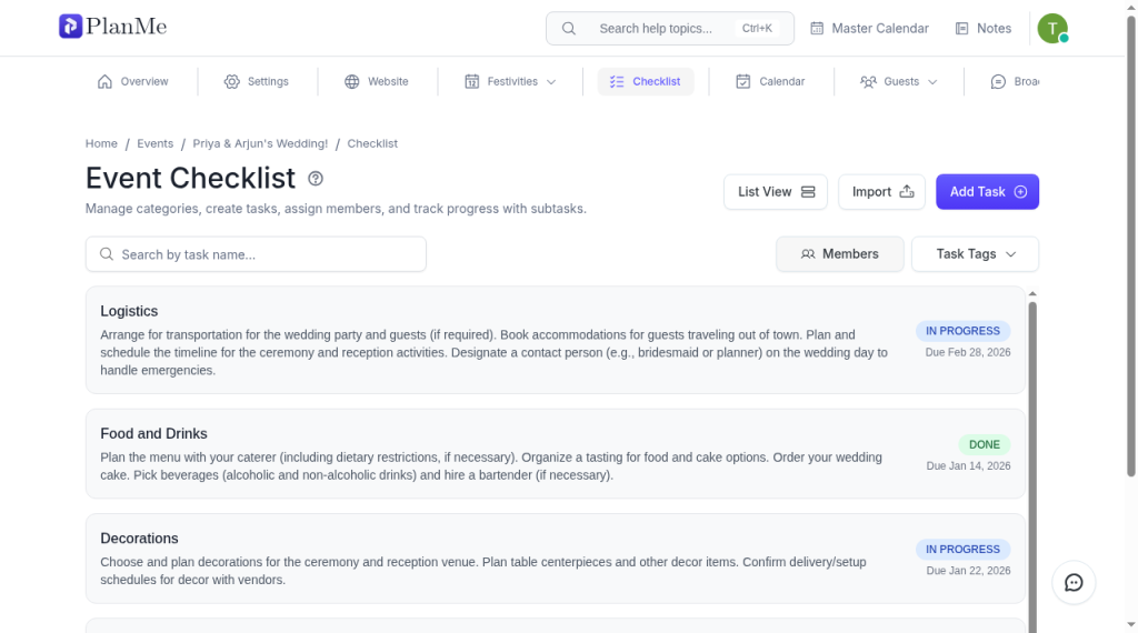 The same tasks in a list, if a board is not how you want to see them.